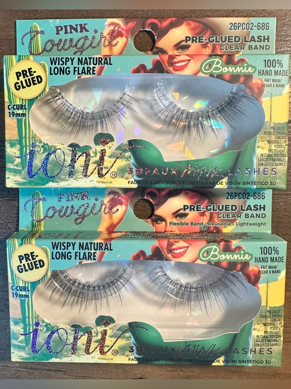 Ioni Pink Cowgirl 3D Faux Mink Lashes BONNIE ~Wispy Natural Long Flare~ 2 Sets